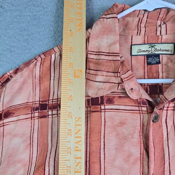 Tommy Bahama Hawaiian Silk Button Shirt Men's Large Orange Floral Tropical Palm - Picture 7 of 8